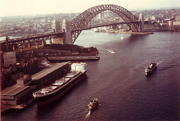 Vessel passing ubder Sydney harbour bridge