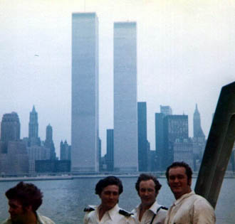 On deck passing the twin towers in New York