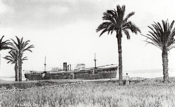 View of ship from ashore