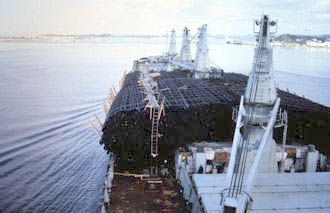 Arriving Coos bay after deck cargo shifted