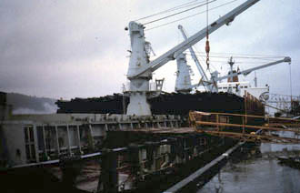 Loading deck cargo of deck pilings
