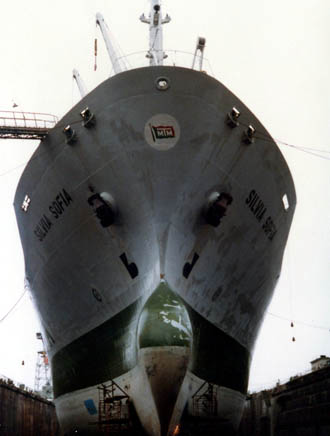 Bow view in drydock