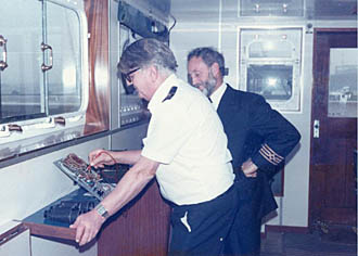 Captain and radio officer on the bridge