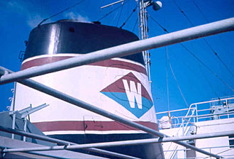 Funnel painted in charterers colours